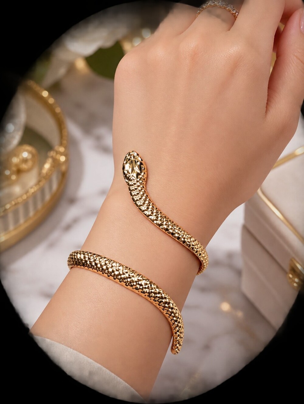 Vintage Gold Snake Wrap Bracelet - Elegant Women Jewelry